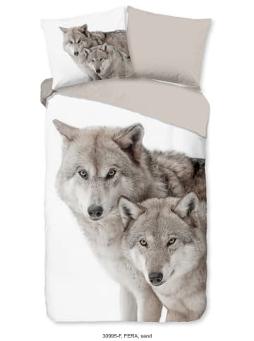 Good Morning Flanellen beddengoedset "Fera" grijs/beige