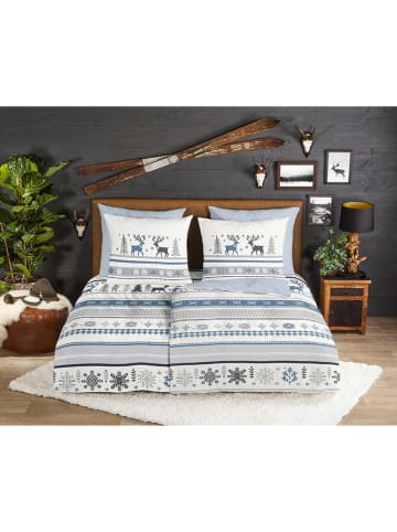 Good Morning Flanellen beddengoedset "Aila" wit/lichtblauw