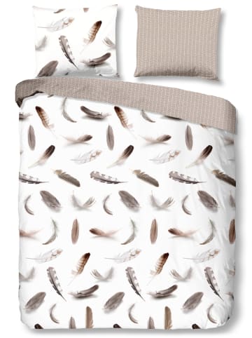 Good Morning Komplet pościeli flanelowej "Feathers" w kolorze jasnobrązowo-białym