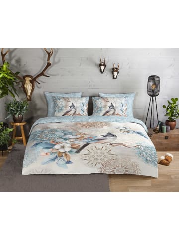 Hip Flanell-Bettwäsche-Set "Frior" in Hellblau/ Beige