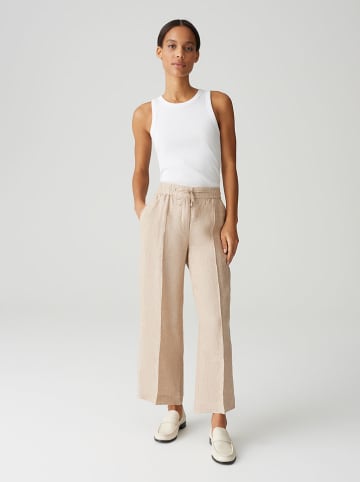 OPUS Lniane spodnie w kolorze beżowym