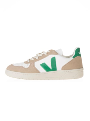 Veja Leder-Sneakers "V 10" in Weiß/ Beige/ Grün