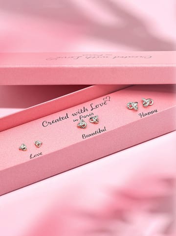 Created with Love 3-częściowy zestaw kolczyków-wkrętek "Noeud " z cyrkoniami