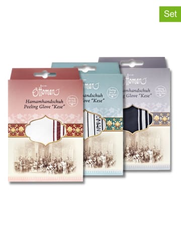 Ottoman 3er-Set: Peelinghandschuhe in Weiß/ Rot/ Schwarz