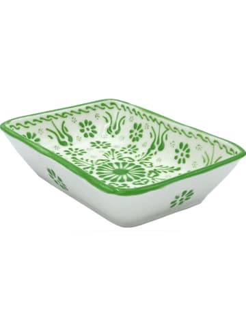 Ottoman Seifenschale "Kumru" in Grün/ Weiß - (L)13 x (B)9,5 x (H)6 cm