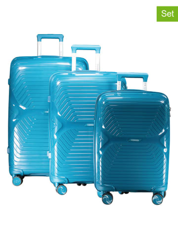 Geographical Norway 3-delige hardcase-trolleyset "Silkovette" blauw