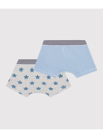 PETIT BATEAU 2er-Set: Boxershorts in Grau/ Hellblau