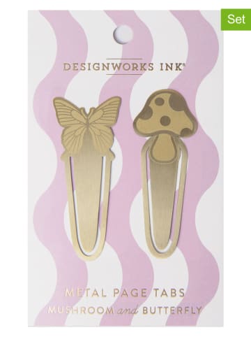 DESIGNWORKS INK ® 2er-Set: Lesezeichen "Mushrooms + Butterfly" in Gold - (L)13 x (B)8 cm