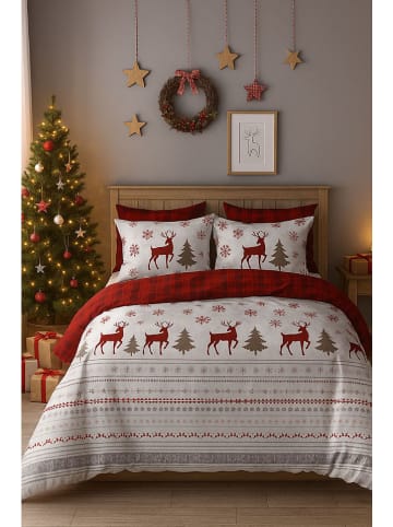 Elizabed Beddengoedset wit/rood/grijs