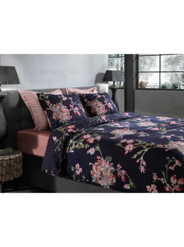 Heckett Lane Flanell-Bettwäsche-Set "Daisy" in Dunkelblau/ Bunt