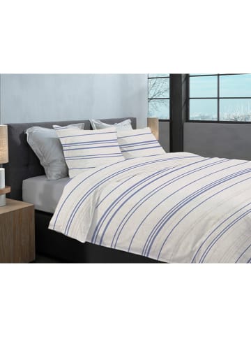 HNL Flanellen beddengoedset "Mattia" lichtgrijs/blauw