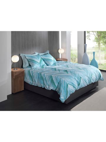 HNL Flanellen beddengoedset "Vita" lichtblauw/groen