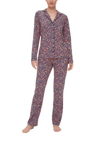 s.Oliver Pyjama in Dunkelblau/ Rot/ Orange