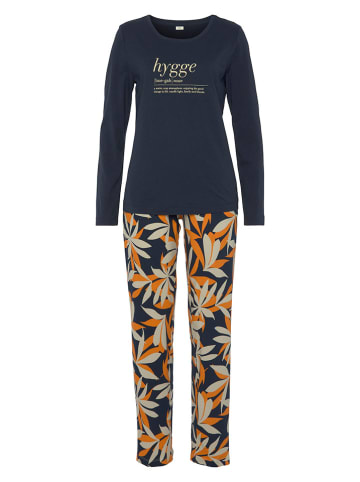s.Oliver Pyjama in Dunkelblau/ Beige/ Orange