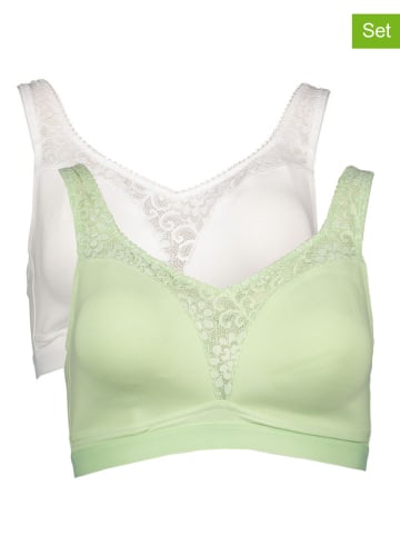 Petit Fleur 2-delige set: beugelloze beha's wit/groen