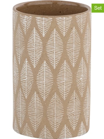 Wenko 2-delige set: tandenborstelbekers "Tupian" beige - (H)12 x Ø 7 cm