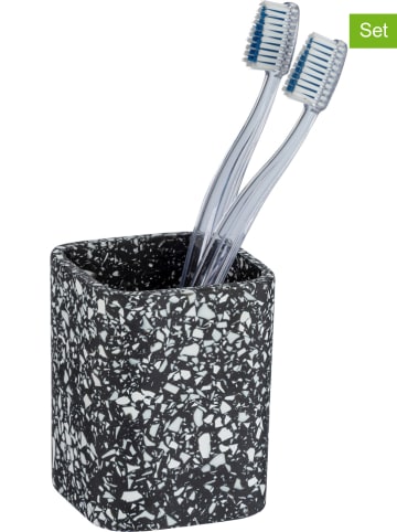Wenko 2er-Set: Zahnputzbecher "Terrazzo " in Schwarz - (B)8 x (H)10,5 x (T)8 cm