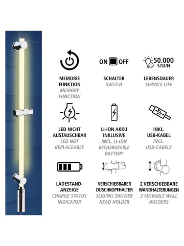 Wenko LED-Duschstange in Silber - (L)94 cm