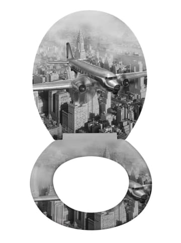 Wenko Easyclose-toiletbril "Old-Time Plane" grijs/zwart