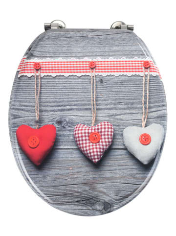 Wenko Easyclose-toiletbril "Bavarian Hearts" grijs/rood