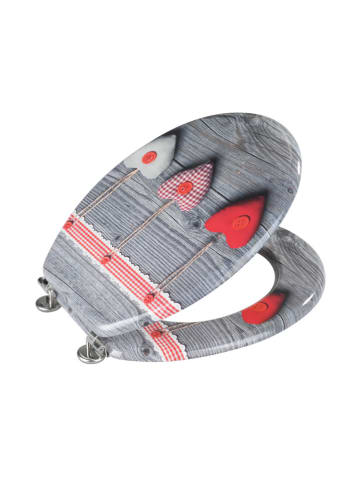 Wenko Absenkautomatik-WC-Sitz "Bavarian Hearts" in Grau/ Rot