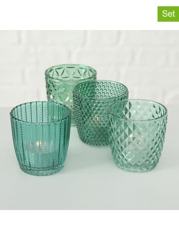 Boltze 4er-Set: Windlichter "Marilu" in Petrol - (H)7,5 x Ø 7,5 cm