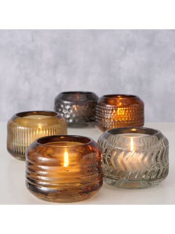 Boltze 5er-Set: Teelichthalter "Vadina" in Beige/ Braun/ Grau - (H)6 cm