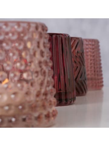 Boltze 4er-Set: Windlichter ''Sabena'' in Rot/ Rosa - (H)7 cm