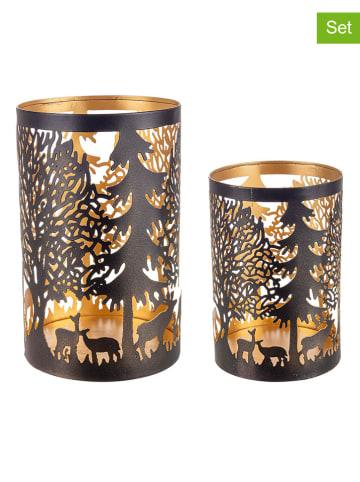 Bizzotto 2er-Set: Windlichter "Reindeer" in Schwarz
