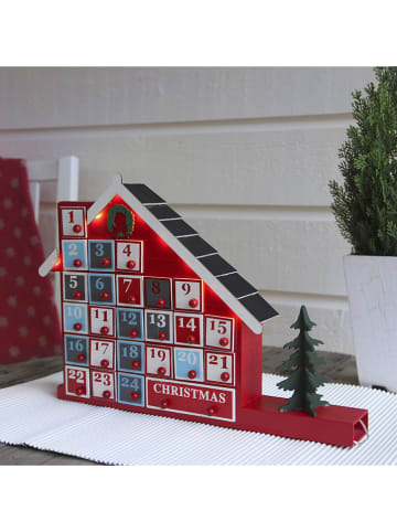 STAR Trading Kalendarz adwentowy LED "Yuletide" w kolorze czerwonym ze wzorem - 44 x 32 cm