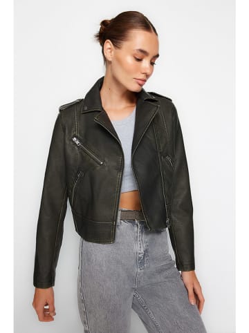 trendyol Kunstlederjacke in Anthrazit