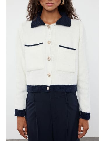 trendyol Cardigan in Weiß/ Dunkelblau