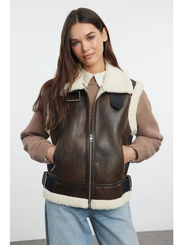 trendyol Kamizelka w kolorze ciemnobrązowym ze skóry syntetycznej