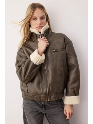 trendyol Kunstlederjacke in Khaki