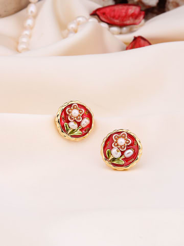 Pierres de Jade Pozłacane kolczyki-wkrętki z perłami