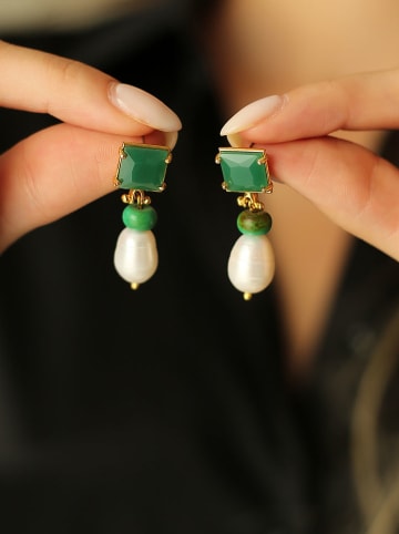 Pierres de Jade Vergulde oorstekers met parels en edelstenen