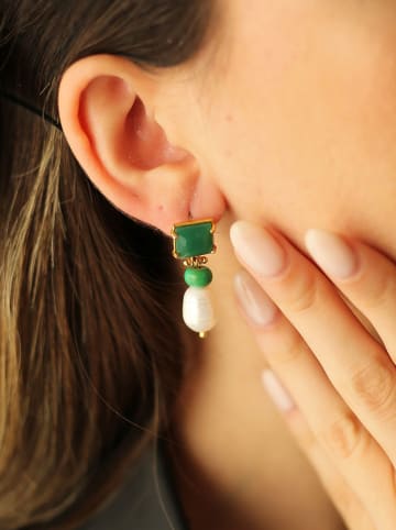 Pierres de Jade Vergulde oorstekers met parels en edelstenen