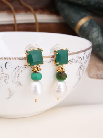Pierres de Jade Vergulde oorstekers met parels en edelstenen