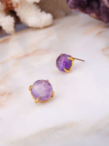 L'Atelier de Gaia Pozłacane kolczyki-wkrętki z ametystami