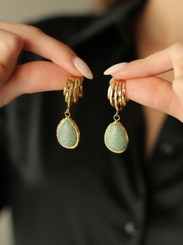 Pierres de Jade Vergold. Ohrstecker mit Edelsteinen