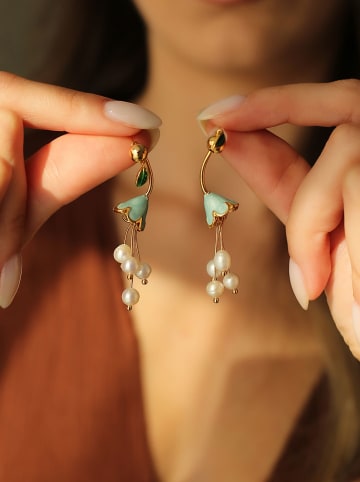 Pierres de Jade Vergulde oorstekers met parels