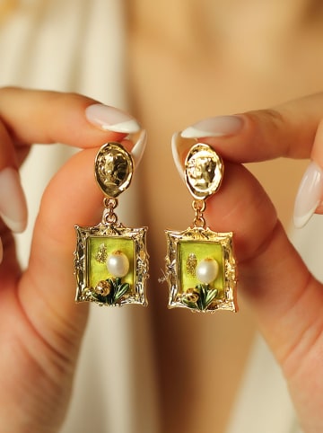 Pierres de Jade Vergold. Ohrstecker mit Perlen