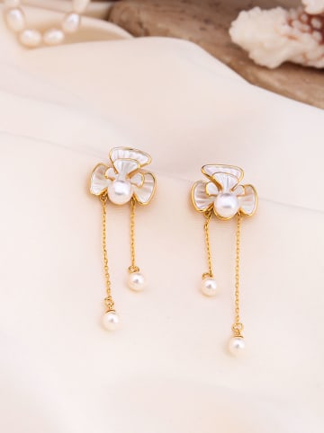 Pierres de Jade Vergulde oorstekers met parels