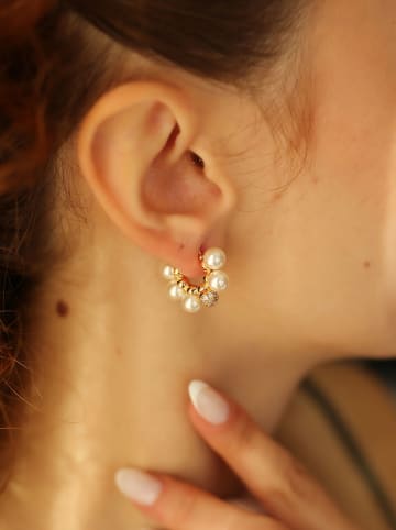 Pierres de Jade Vergulde halfcreolen met parels en edelstenen