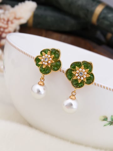 Pierres de Jade Vergulde oorstekers met parels en edelstenen