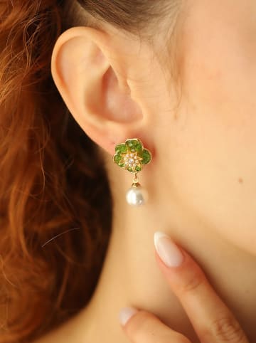 Pierres de Jade Vergulde oorstekers met parels en edelstenen