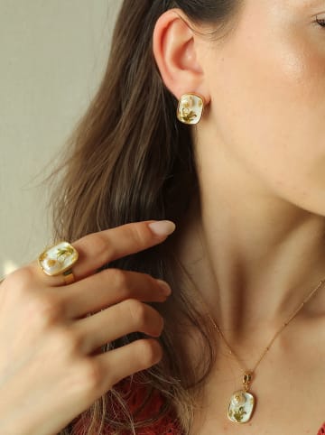 Pierres de Jade 3tlg. Schmuckset: Halskette, Ohrstecker und Ring