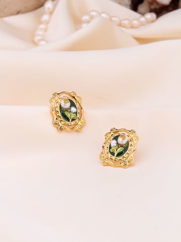 Pierres de Jade Vergulde oorstekers met parels