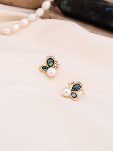 Pierres de Jade Vergold. Ohrstecker mit Perlen und Edelsteinen