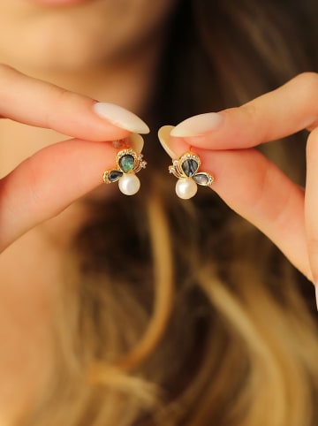 Pierres de Jade Vergulde oorstekers met parels en edelstenen